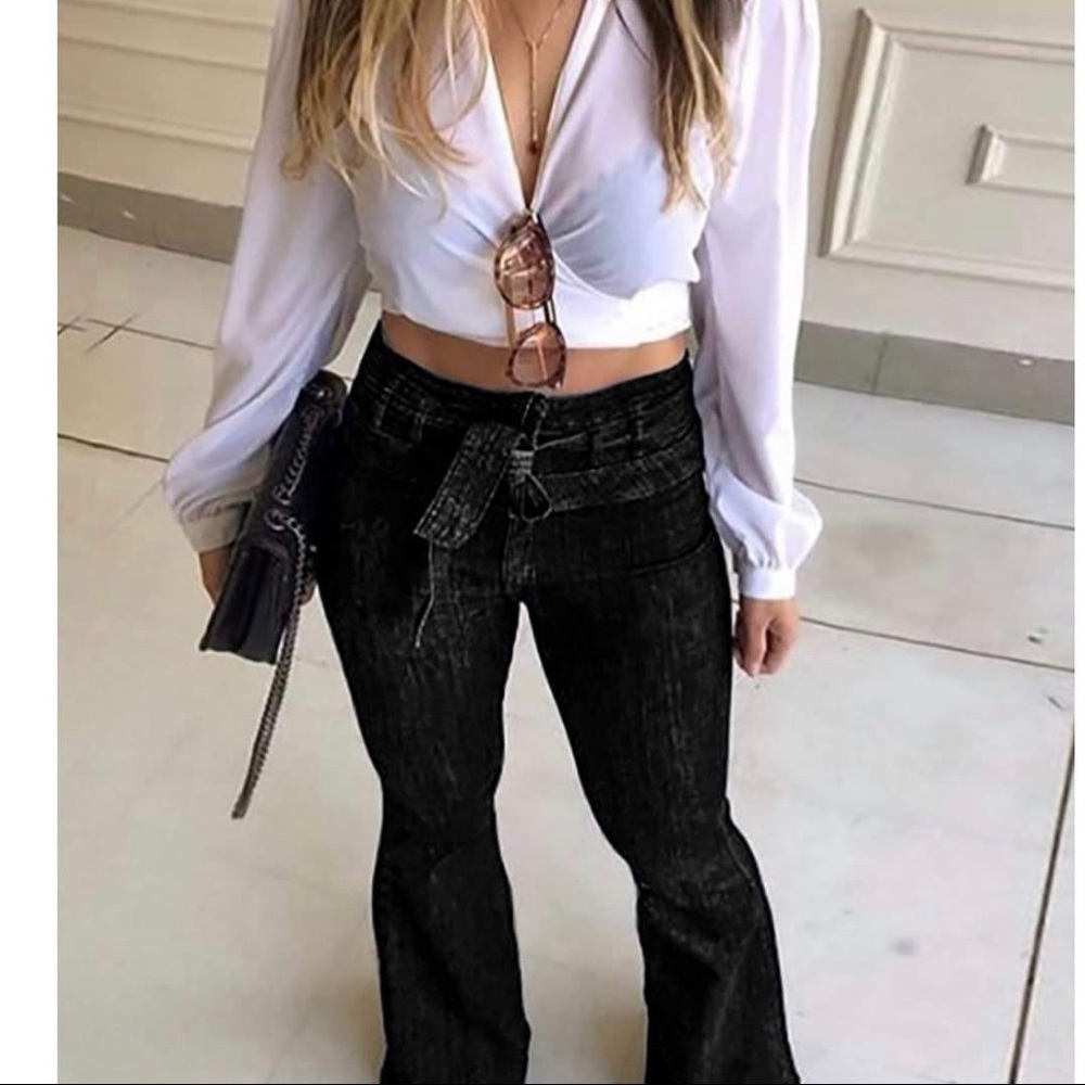 Denim High Waist Bell-Bottom Jeans